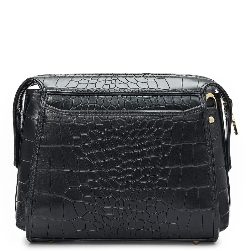 Da Milano Black Small Croco Leather Sling - Black for Women | Best Price UAE